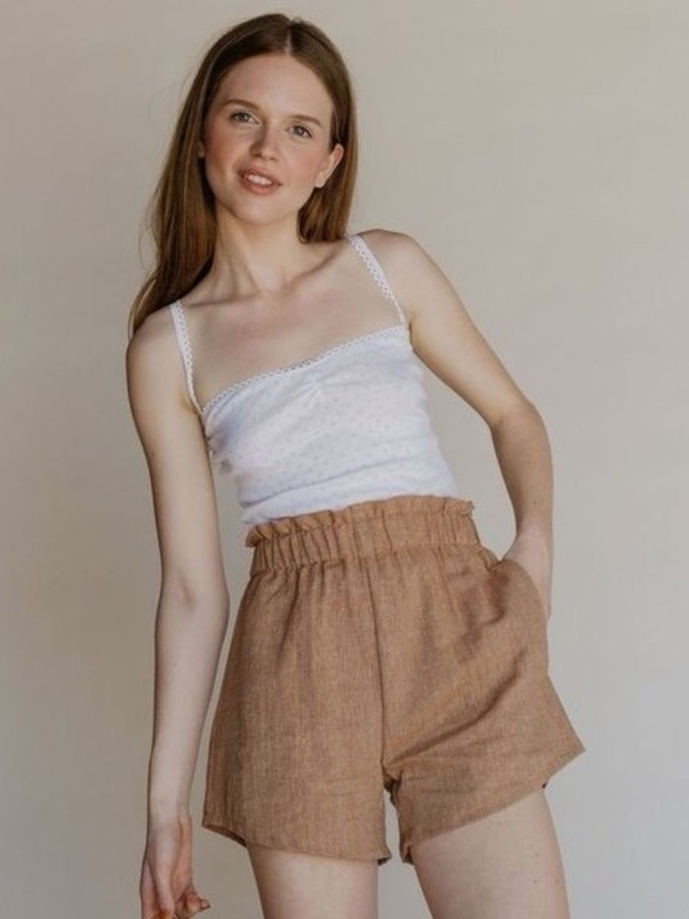 NWOT Lykke Wullf Juniper Linen High Waisted Shorts in Pecan Brown Small